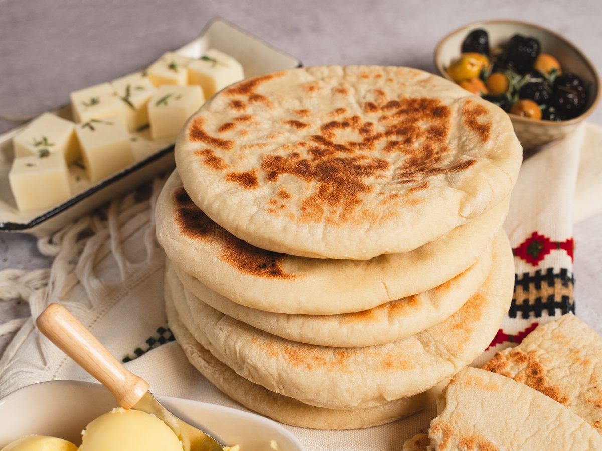 Turkish flatbread with cheese and olives