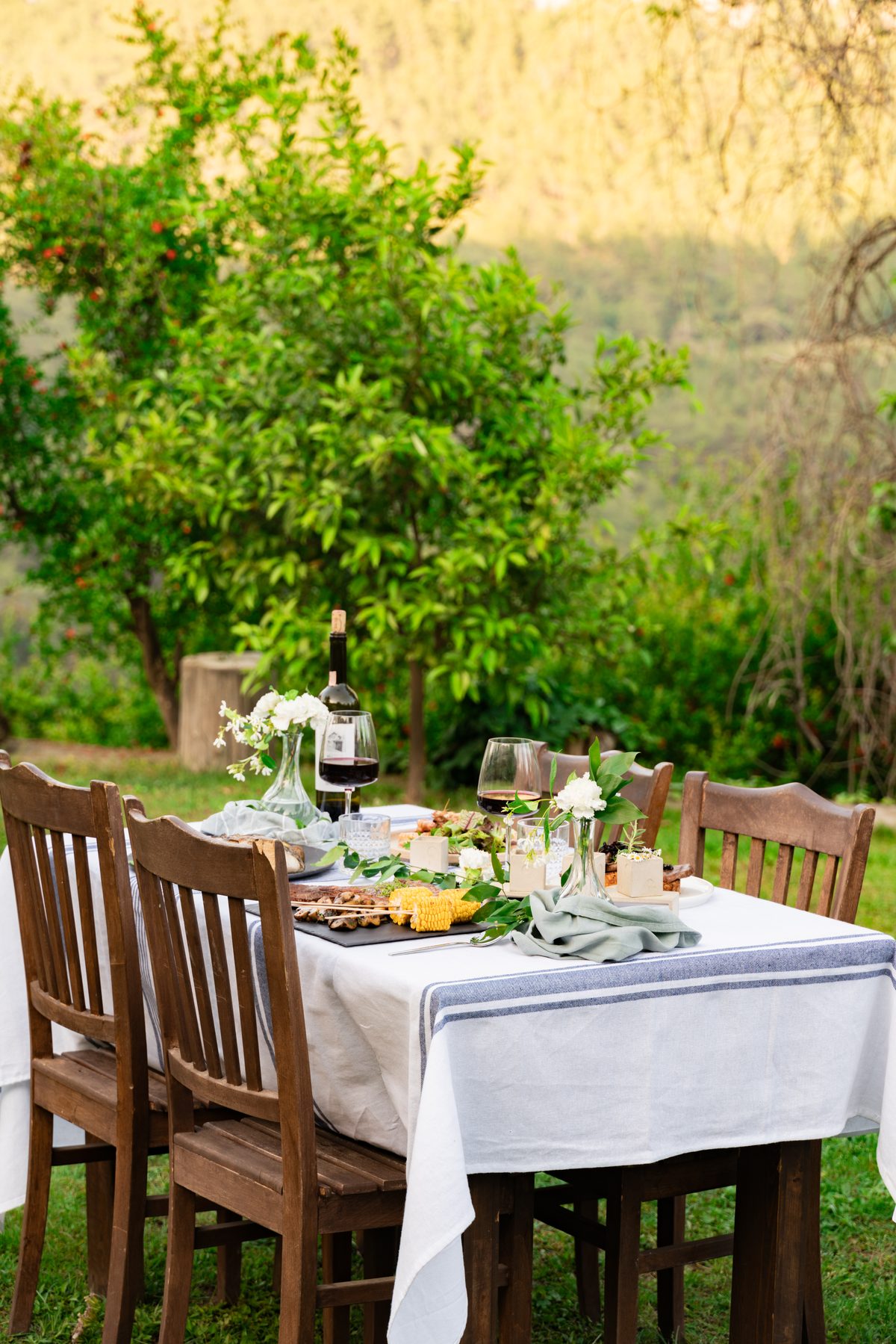Garden dining table at golden hour