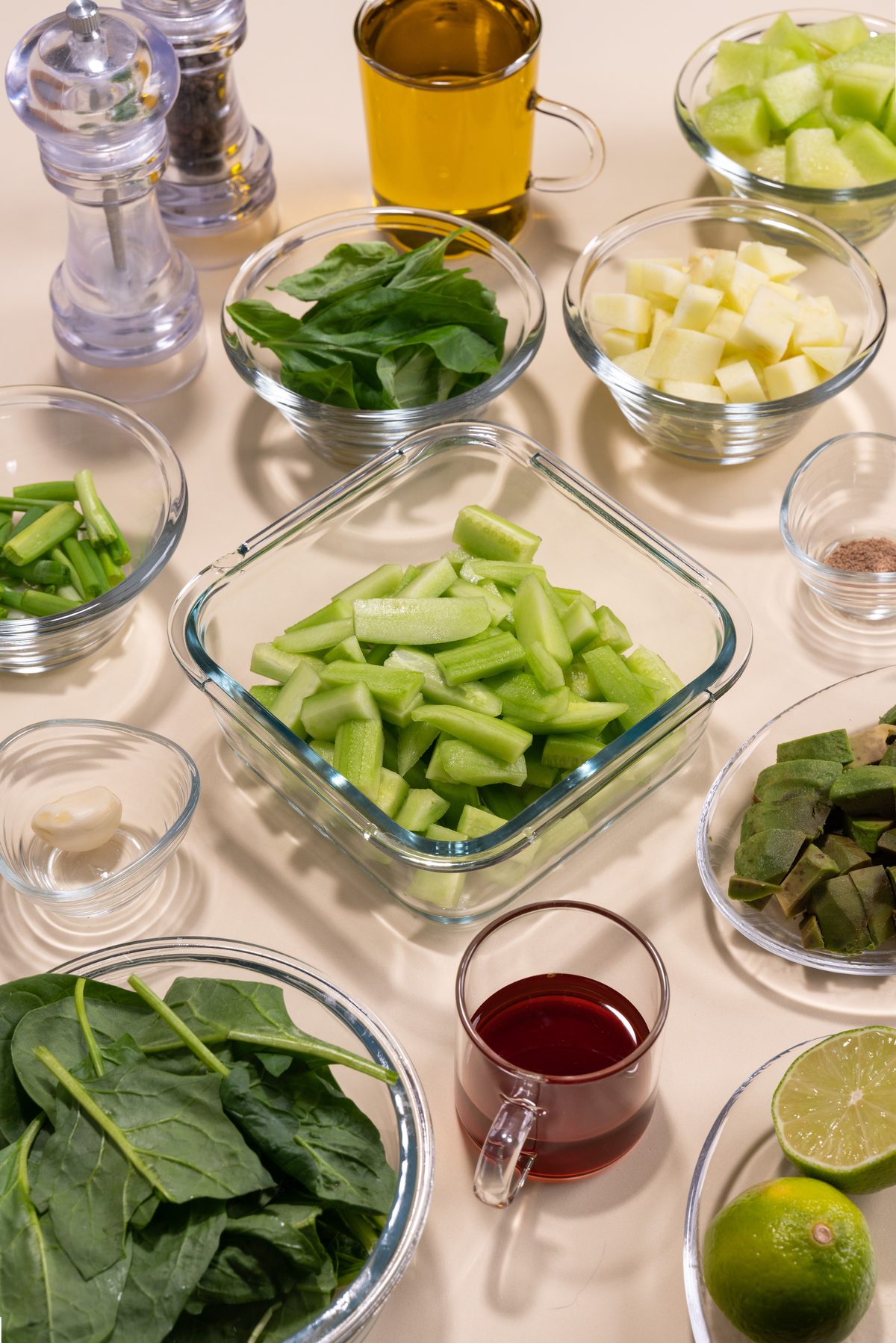 Fresh salad ingredients editorial overhead