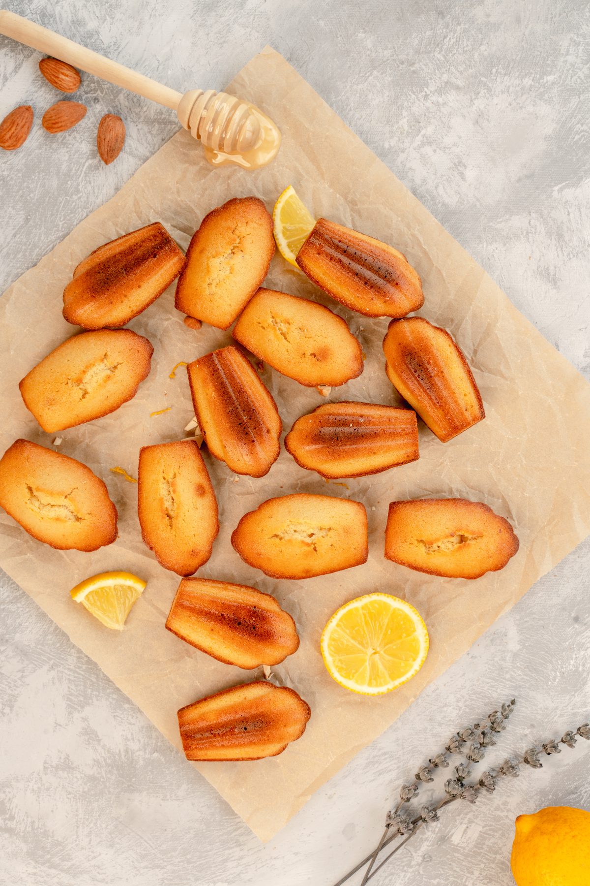 Honey madeleines flat lay